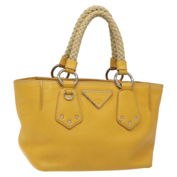 PRADA Hand Bag Leather Yellow Silver - Picture 1 of 13
